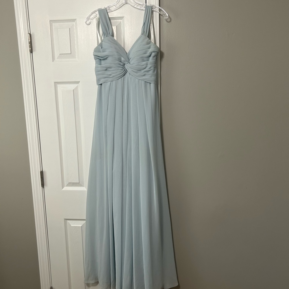 Blue Green Pleated Sleeveless Gown for Wedding